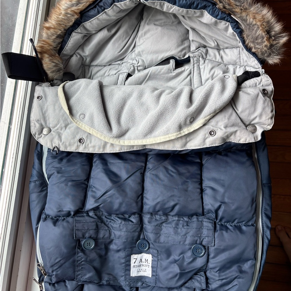 7 A.M. Enfant Navy Puffer with Faux Fur Trim